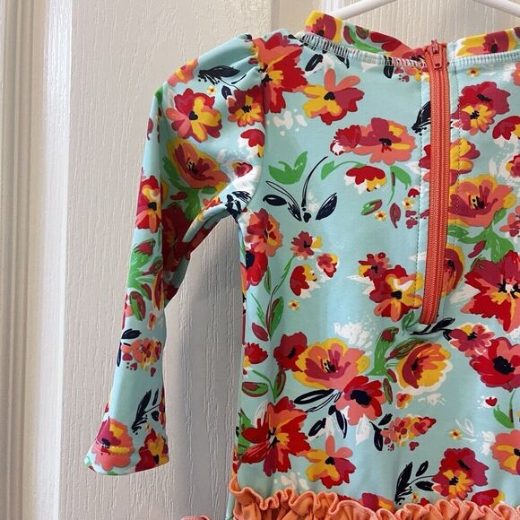 RuffleButts Painted Flowers One Piece Rash Guard Swimsuit Size 12-18 Months - Picture 14 of 16